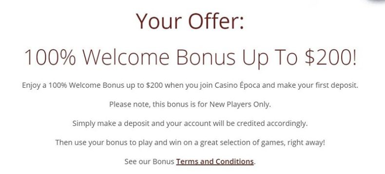 Бонусы казино Epoca